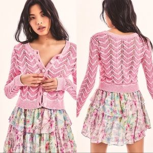 LOVESHACKFANCY AMOR PINK MELROSE CROPPED CARDIGAN